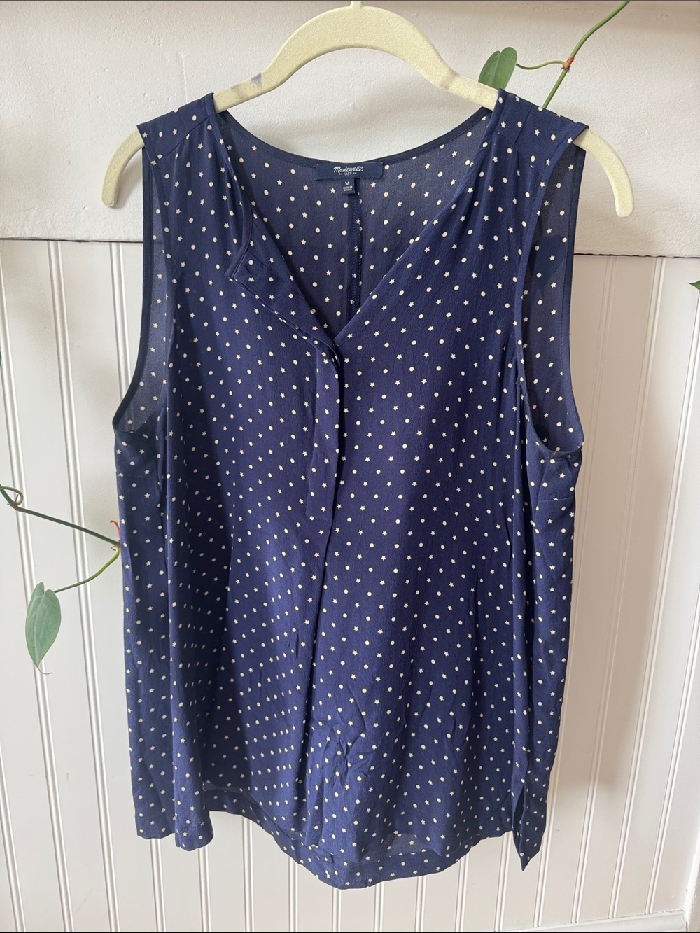 Madewell Navy Polka Dot Sleeveless Blouse